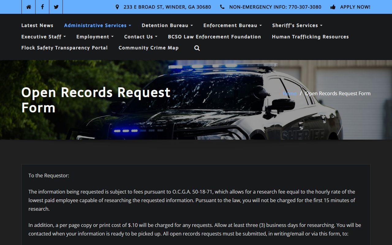 Barrow County arrest records sheriff open records request form