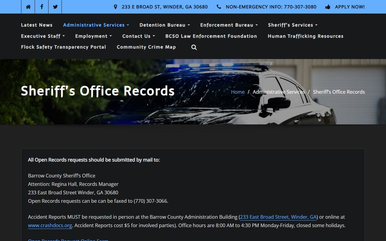 Barrow County arrest records sheriff records request page