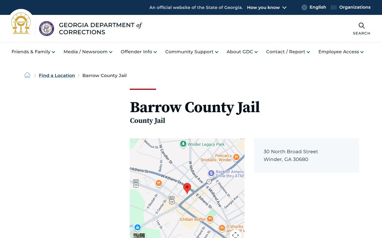Barrow County inmate records Georgia Department of Corrections jail location