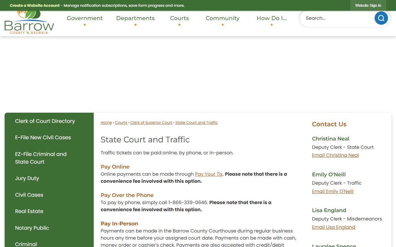 Barrow County traffic court records State Court and Traffic page