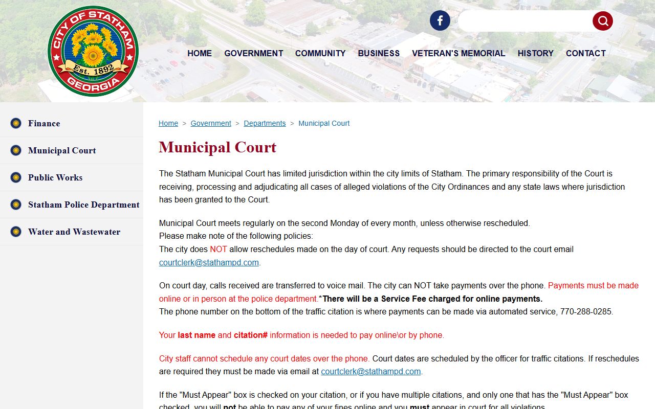 Barrow County traffic court records Statham Municipal Court